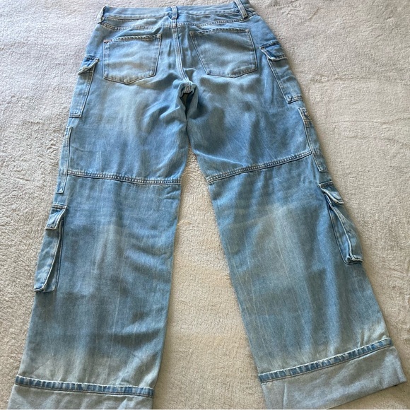 ALICE + OLIVIA Baggy Denim Cargo mid rise Jeans light Blue Wash selvedge Sz 28 - Picture 9 of 9
